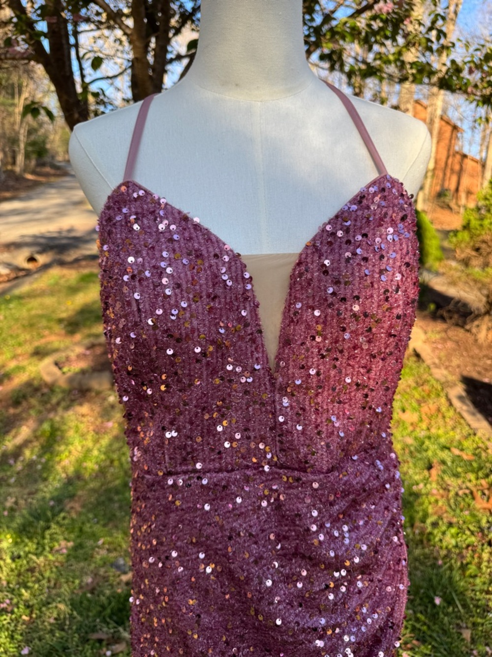 NWOT XL & XXL Plum Sequin Cruise Formal Evening Gown Stretch Slit Dress - Picture 2 of 8